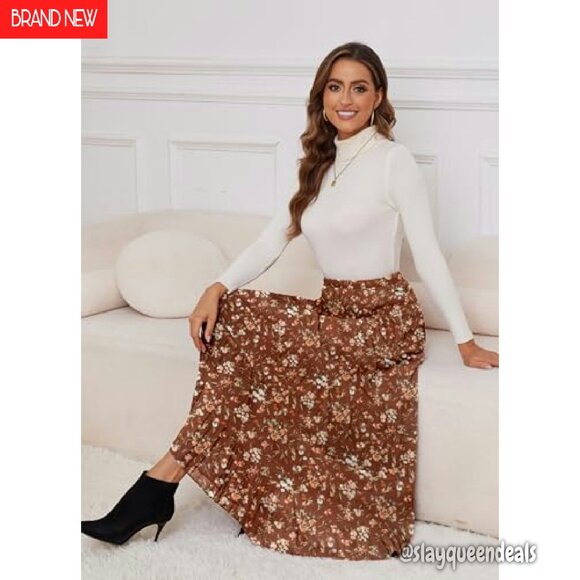 Chiffon Maxi Skirt Elastic Waist Flowy A-Line Pleated Long Boho Fall - Picture 5 of 8